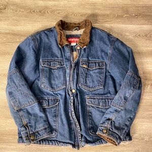 Wrangler Blue Denim Jacket with Brown Corduroy Collar